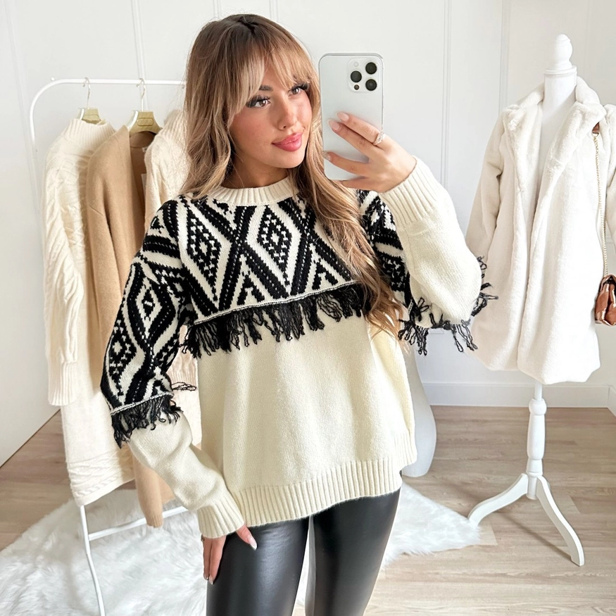 Ethnic Pattern Knitwear Sweater - Women Fashion Turkey