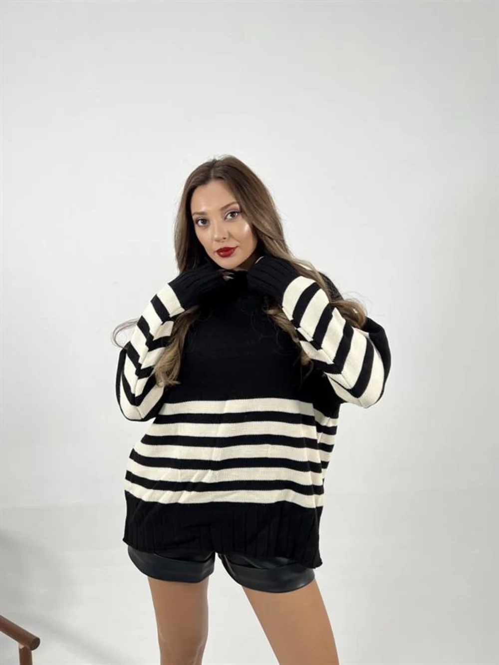 Knitwear Striped Loose Sweater - Women Fashion Turkey