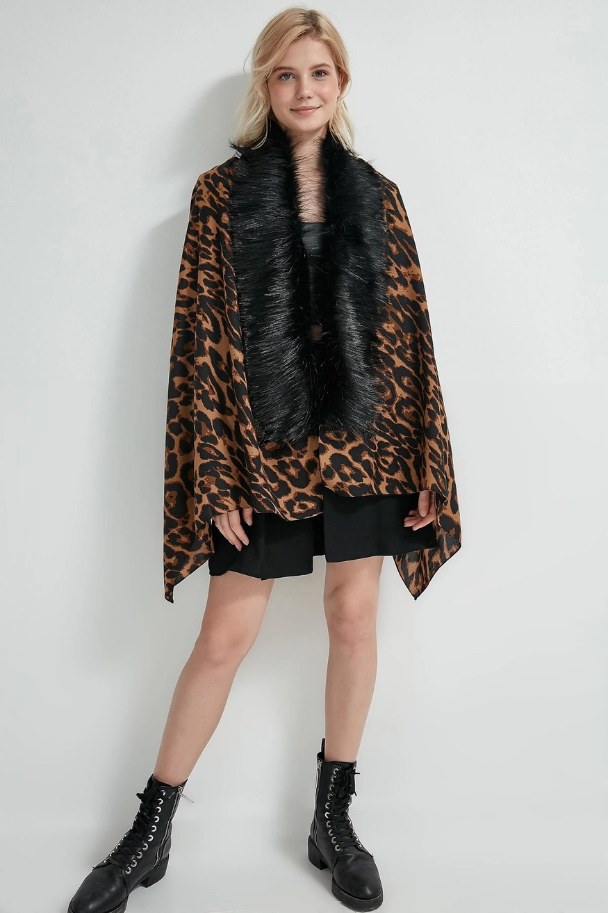 Leopard Pattern Poncho - Women Fashion Turkey