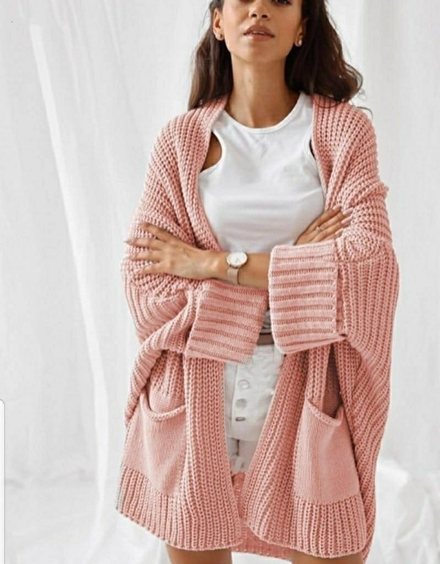 Oversize Pattern Pocket Loose Knitwear Cardigan - Women Fashion Turkey