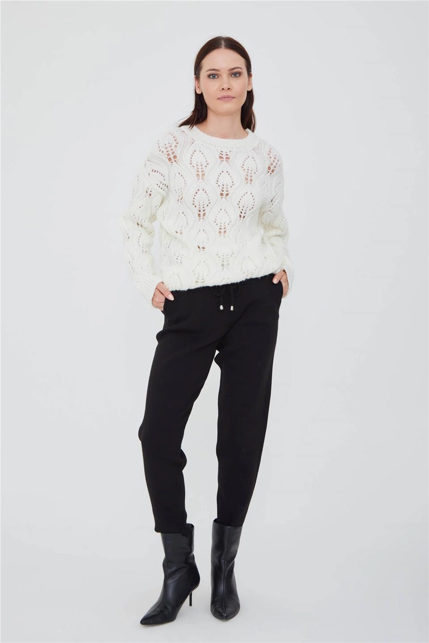 Leaf Pattern Knit Sweater - Women Fashion Turkey
